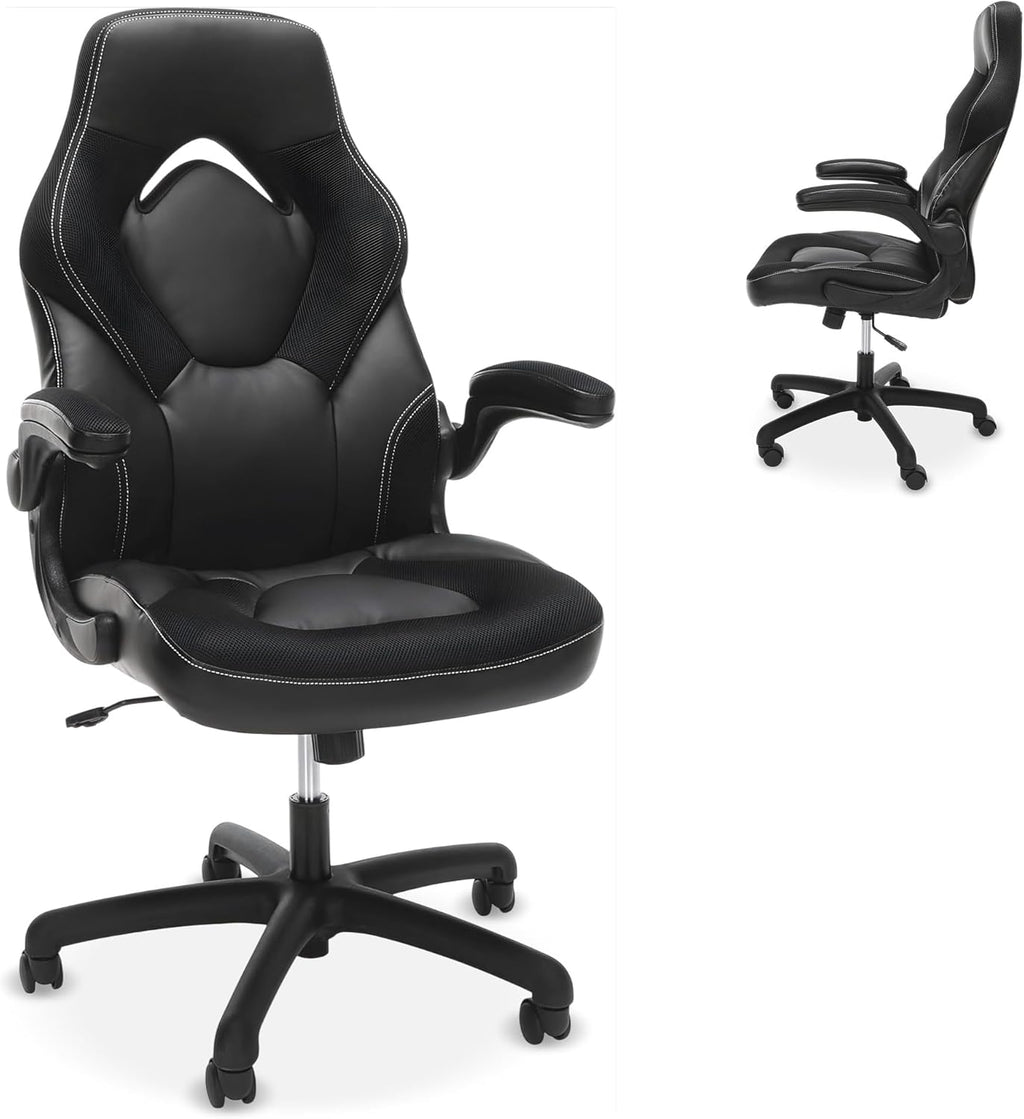 RESPAWN 3085 Ergonomic Gaming Chair for Adults, High Back Office Chair with Headrest and Flip Up Arms, Leather Racing Style Gaming Seat with Lumbar Support, Video Game Computer Desk Seat - Black