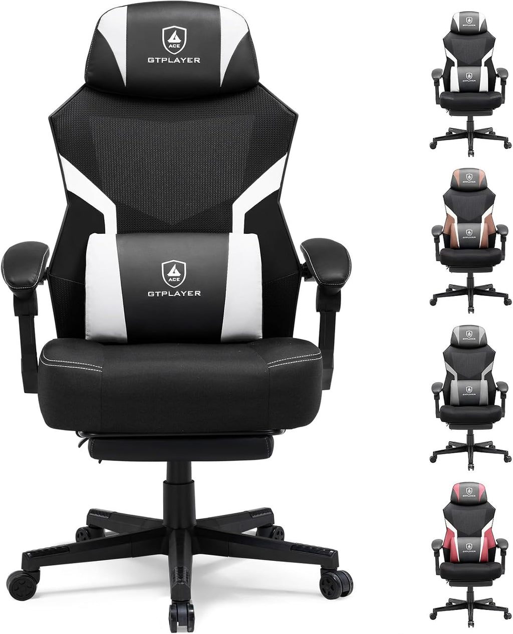 GTPLAYER Gaming Chair, Mesh Office Chairs with Footrest for Adults, Big and Tall Gamer Ergonomic Computer Chair with Height Adjustable (White)
