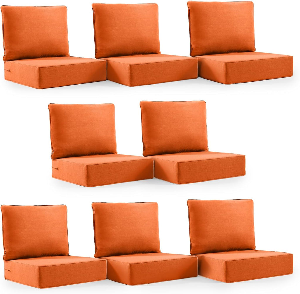 6' Thick Outdoor Cushion, 24*24*6' Patio Furniture Cushions with Waterproof Patio Furniture Cushions with Removable Cover, 28D High Density Patio Cushion for Outdoor Furniture, Orange-8pcs