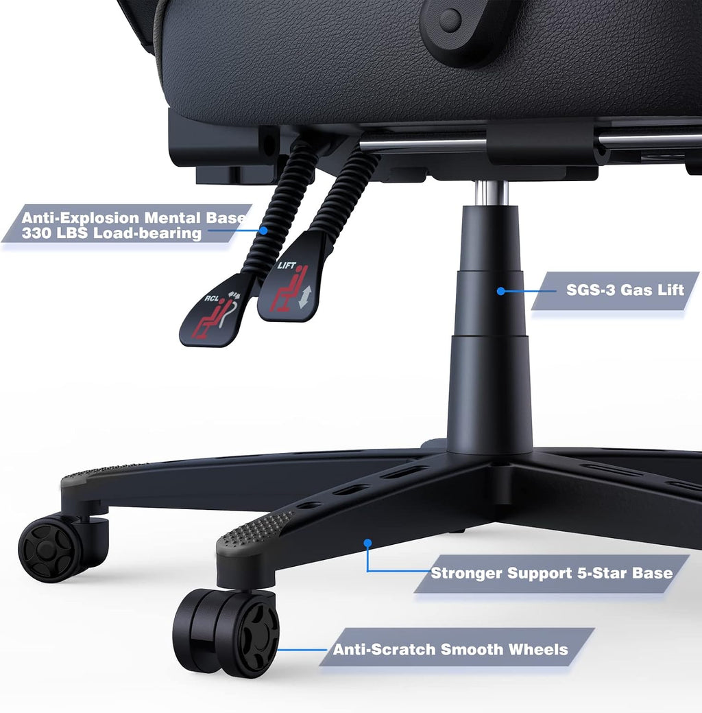 ELECWISH Gaming Chair, Reclining Computer Chair with Footrest and Lumbar Support, High Back Ergonomic for Adults with Headrest PU Leather