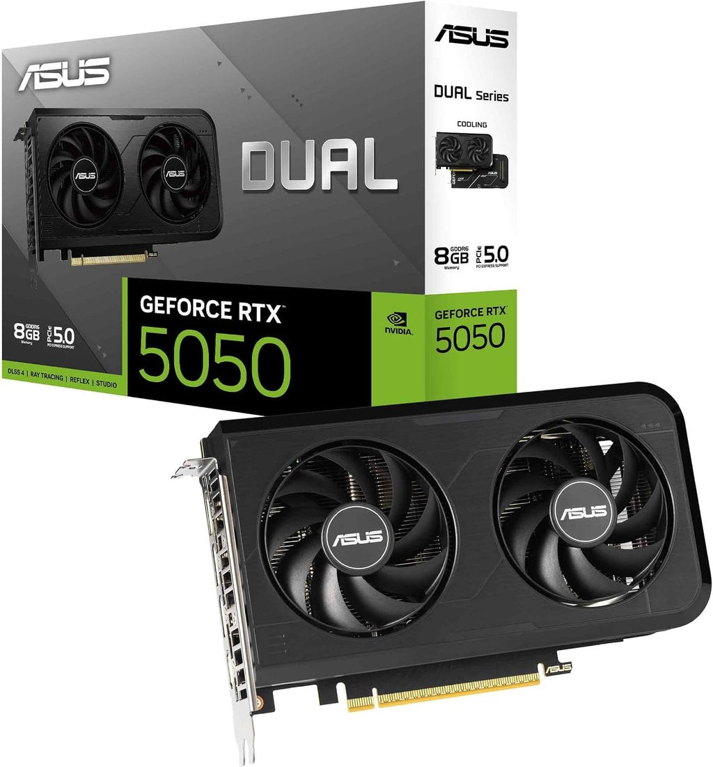 ASUS Dual GeForce RTX™ 5050 8GB GDDR6 (PCIe 5.0, 8GB GDDR6, DLSS 4, HDMI 2.1b, DisplayPort 2.1b, 2-Slot, Axial-tech Fan Design, 0dB Technology, Dual BIOS and More)