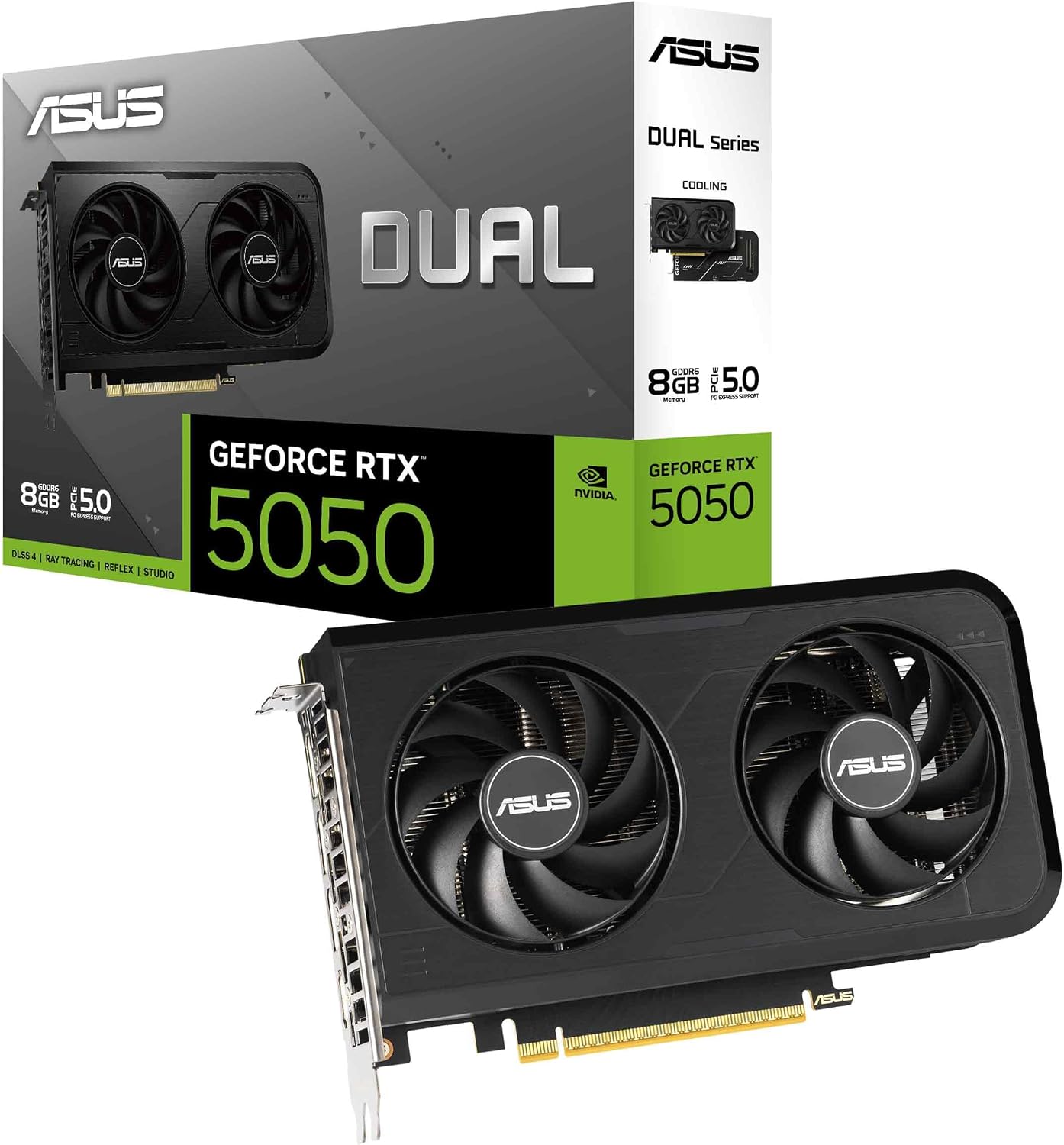 ASUS Dual GeForce RTX™ 5050 8GB GDDR6 (PCIe 5.0, 8GB GDDR6, DLSS 4, HDMI 2.1b, DisplayPort 2.1b, 2-Slot, Axial-tech Fan Design, 0dB Technology, Dual BIOS and More)