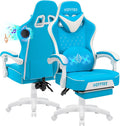 HOFFREE Gaming Chair Computer Chair with Speakers Massage Game Chairs with Footrest Bluetooth High Back Ergonomic Computer Gaming Chairs for Adults Reclining Video Gamer Chair Sky Blue and White