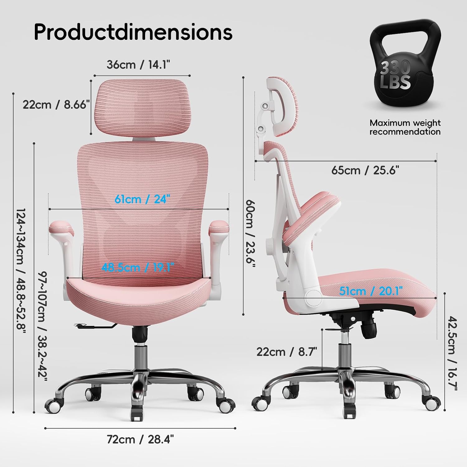 Ergalithic Office Home Ergonomic Desk Chair-Computer X-Shaped Chair Mesh PU Leather with Adjustable Lumbar Support-Executive Chair High Back with Headrest Flip-Up Arms for Long Hours (Dark Pink)