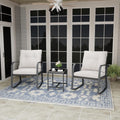 Bistro 3 Piece Patio Furniture Set, Patio Table and Rattan Outdoor Rocking Chairs Set of 2, Outdoor Bistro Conversation Set for, Garden, Balcony, Poolside, Backyard, Beige