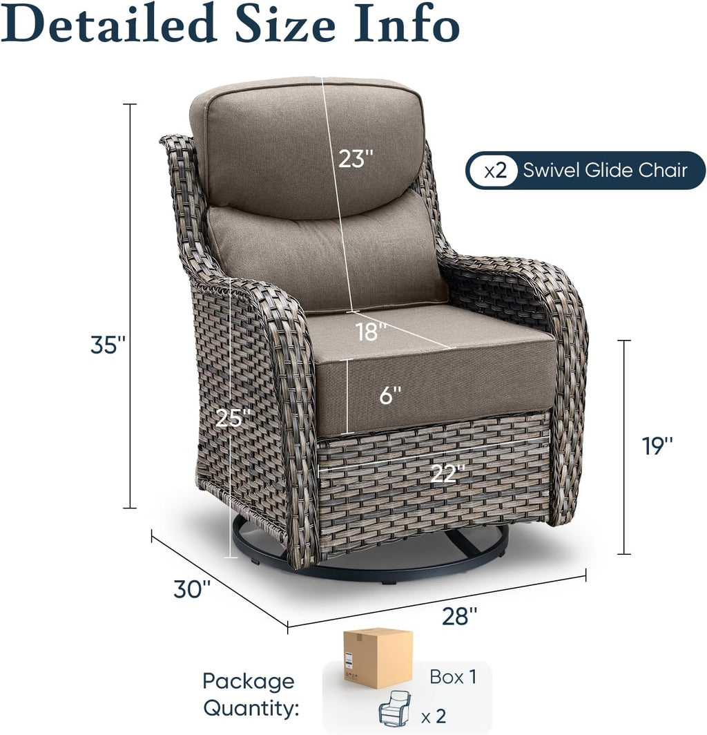 Belord Luxury 6' Thick Cushioned Outdoor Swivel Rocker Patio Chairs of 2, High Back Wicker Patio Furniture Set with Ergonomic Zone Back, Conversation Glider Set for Deck Porch - Grey+Grey