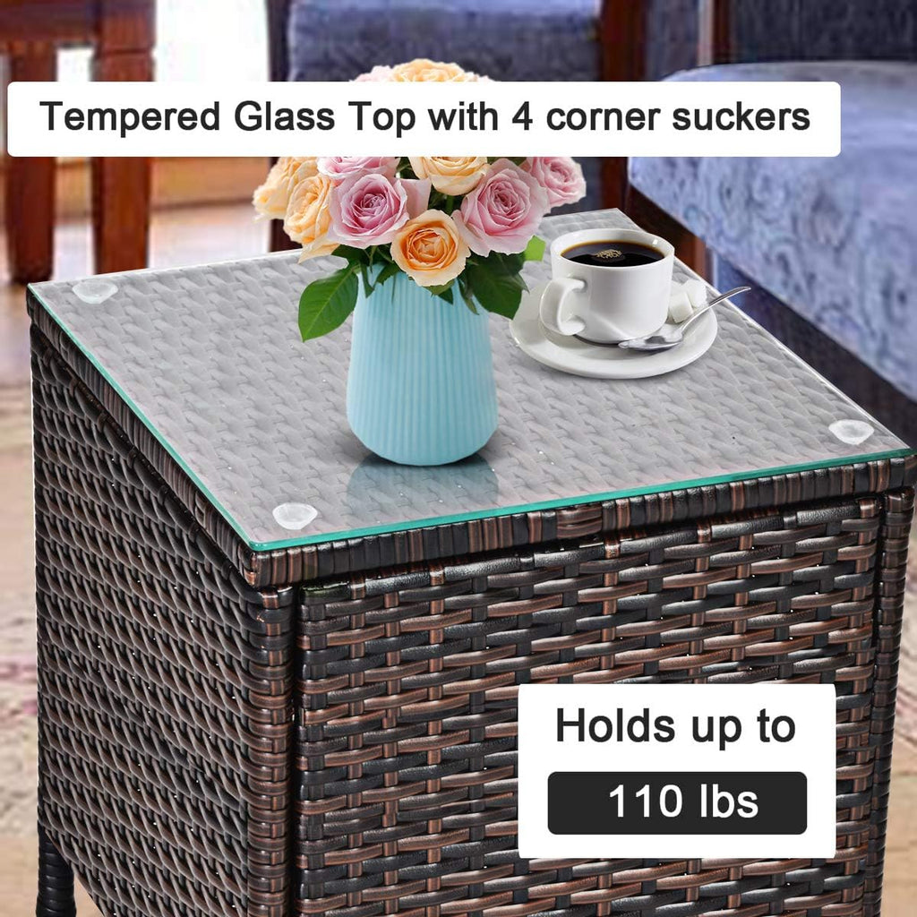 Tangkula Patio Furniture Set 3 Piece, Outdoor Wicker Rattan Conversation Set with Coffee Table, Chairs & Thick Cushions, Suitable for Patio Garden Lawn Backyard Pool (Navy)