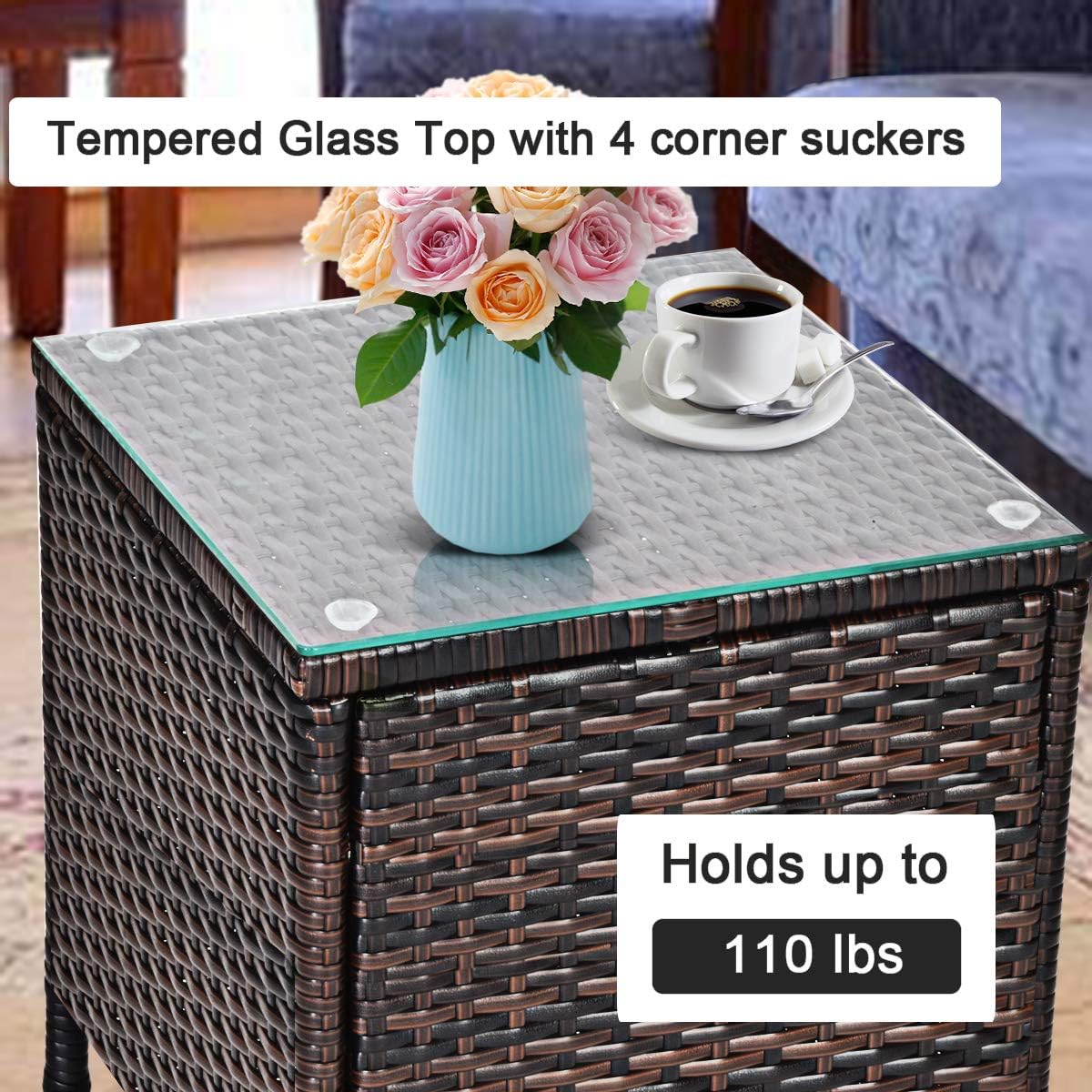 Tangkula Patio Furniture Set 3 Piece, Outdoor Wicker Rattan Conversation Set with Coffee Table, Chairs & Thick Cushions, Suitable for Patio Garden Lawn Backyard Pool (Navy)
