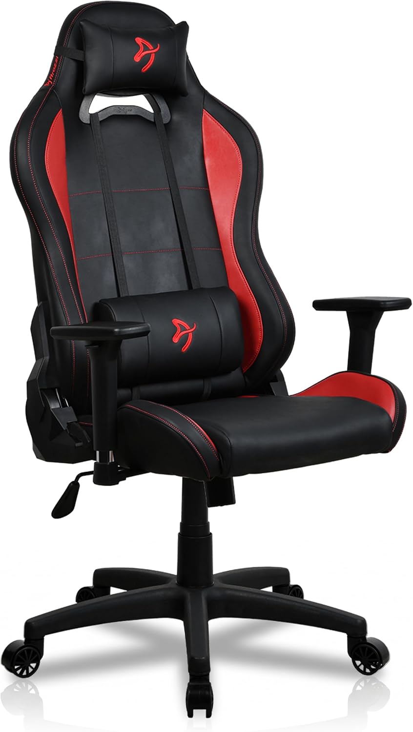 Arozzi Torretta Gaming Chair - Soft PU Ergonomic Gaming Chair for Adults Adjustable Backrest with Neck & Lumbar Pillows - Swedish Design Home Office Setup Professional Computer Chairs, Red