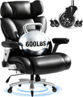 FLEXISPOT 600lbs Big and Tall Office Chair for Heavy People, Heavy Duty Computer Desk Chair with Dynamic Lumbar Support 2D Armrest Blade Wheels, Chairs for Home Office Gaming Working, Leather, Black