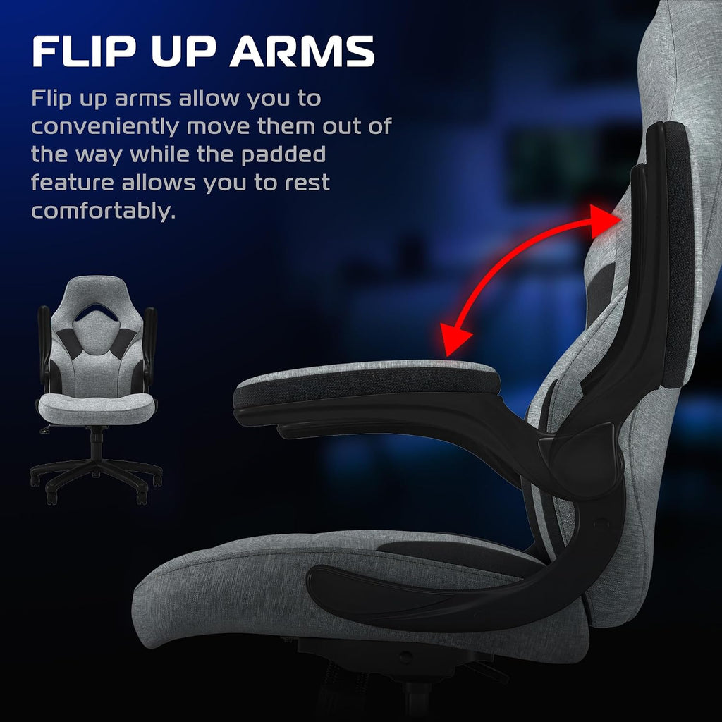 RESPAWN 3085 Ergonomic Gaming Chair for Adults, High Back Office Chair with Headrest and Flip Up Arms, Leather Racing Style Gaming Seat with Lumbar Support, Video Game Computer Desk Seat - Gray Fabric