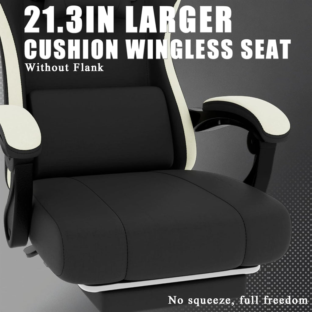 Gaming Chair, High Back Fabric Computer Chair with Pocketed Spring Cushion and Footrest, Height Adjustable Game Chair with Headrest and Lumbar Support (Beige & Black)