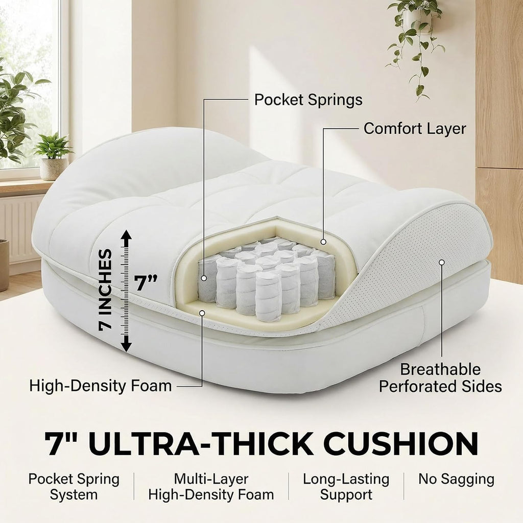 Efomao White Executive Office Chair with Footrest, Big and Tall 400lbs Extra Wide High Back Chair, Plush Pocket Spring Cushion for Home Office, Reclining Desk Chair with Large Padded Armrests