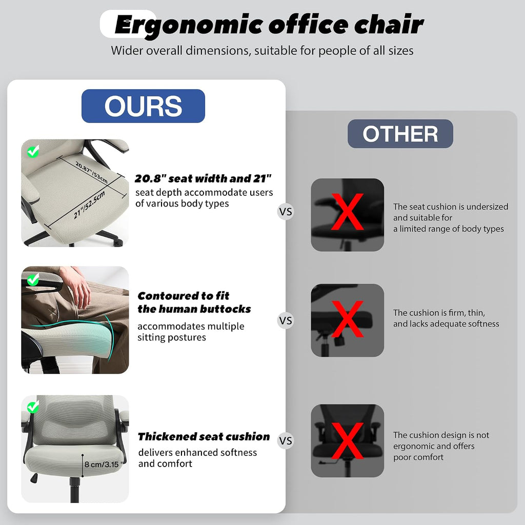 Fizzin Ergonomic Office Chair, 400 LBS Computer Chairs with Adjustable Lumbar Support, Breathable Mesh Desk Chair Ergonomic with Thickened Cushion, Comfy Home Office Desk Chair (Dark Gray)