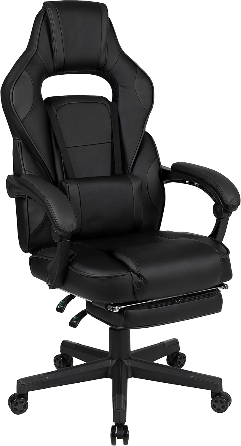 EMMA + OLIVER Black Ergonomic Gaming Chair -Recline Back/Arms, Footrest, Massaging Lumbar