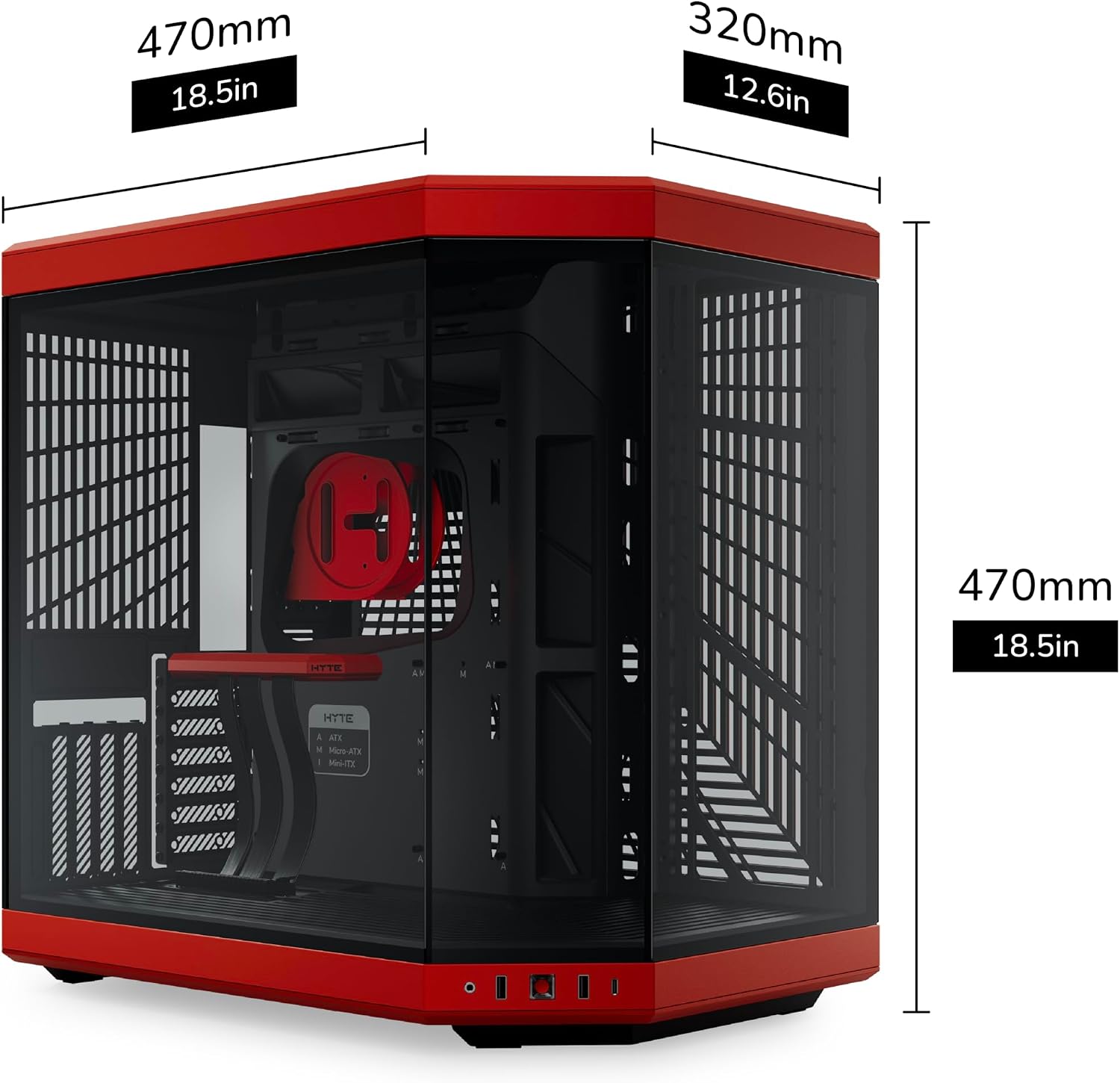 Hyte Y70 Upgraded Modern Aesthetic Dual Chamber Panoramic Tempered Glass Mid-Tower ATX Computer Gaming Case with PCIE 4.0 Riser Cable Included, Red (CS-HYTE-Y70-BR)