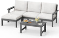 SERWALL Outdoor Sectional Sofa Set, 5-piece Outdoor Modula Couch Set with Ottoman, All Weather Patio Furniture Set with Chaise for Deck, Lawn, Gray Frame with Khaki Cushion