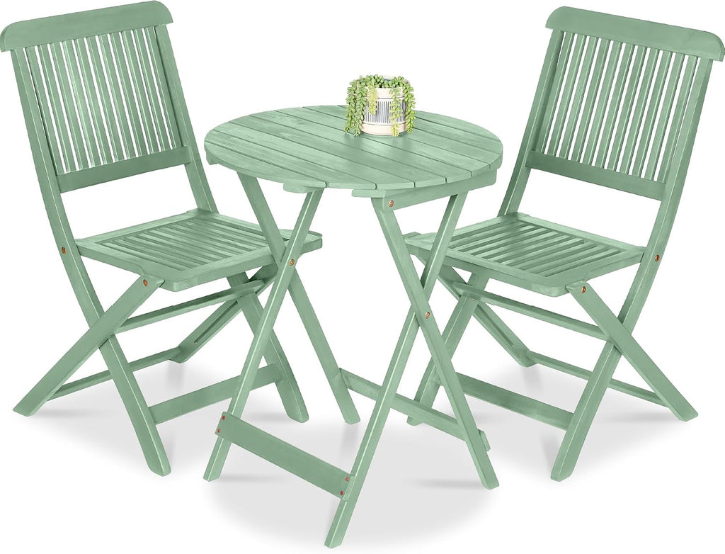 Best Choice Products 3-Piece Acacia Wood Bistro Set, Folding Patio Furniture for Backyard, Balcony, Deck w/ 2 Chairs, Round Coffee Table, Teak Finish - Mint