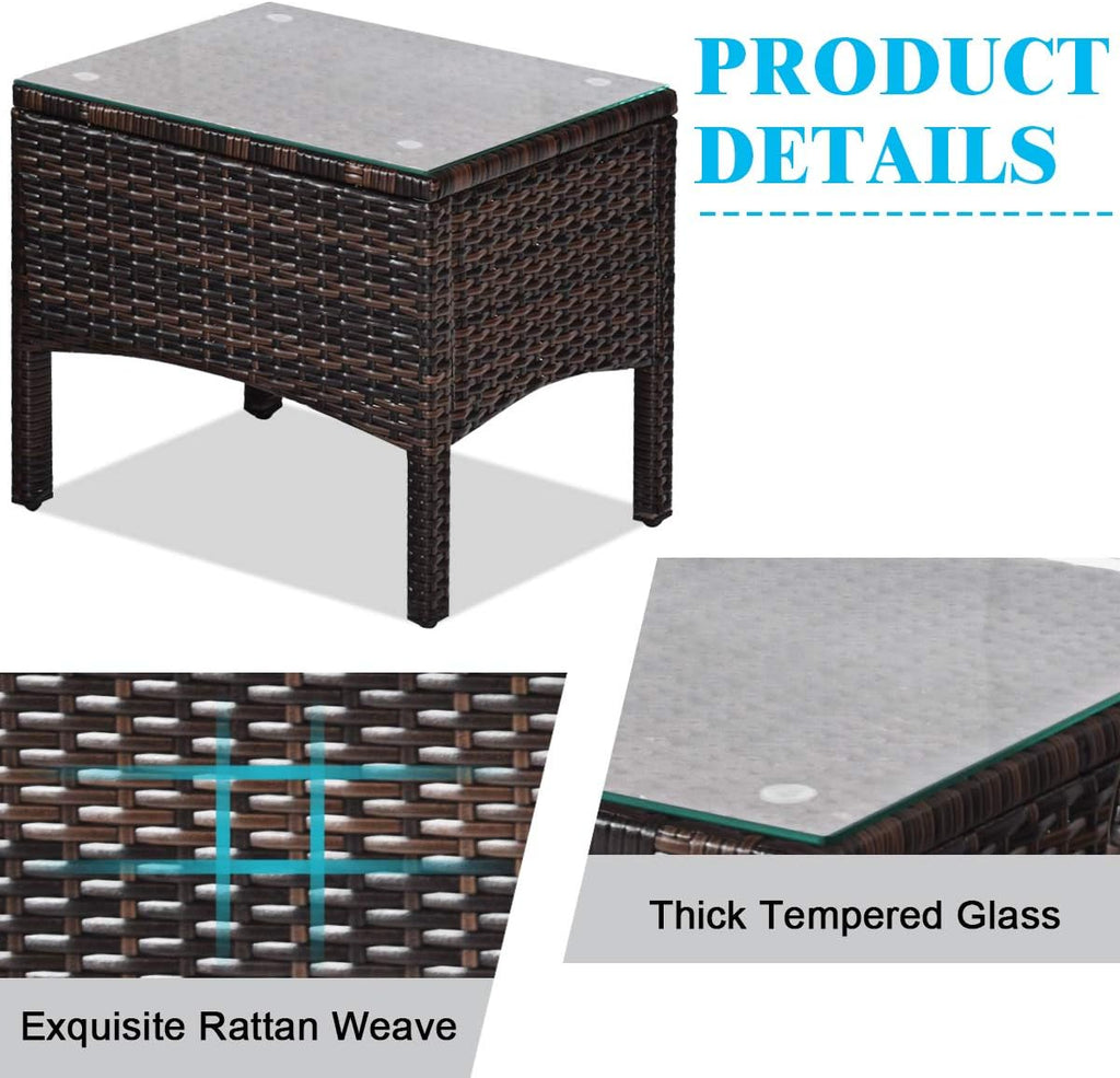 Tangkula 3 Piece Wicker Chairs with Glass Top Coffee Table, Thick Cushions, All Weather Garden Lawn Poolside Backyard Porch Outdoor Patio Furniture Set for 2 (Turquoise)
