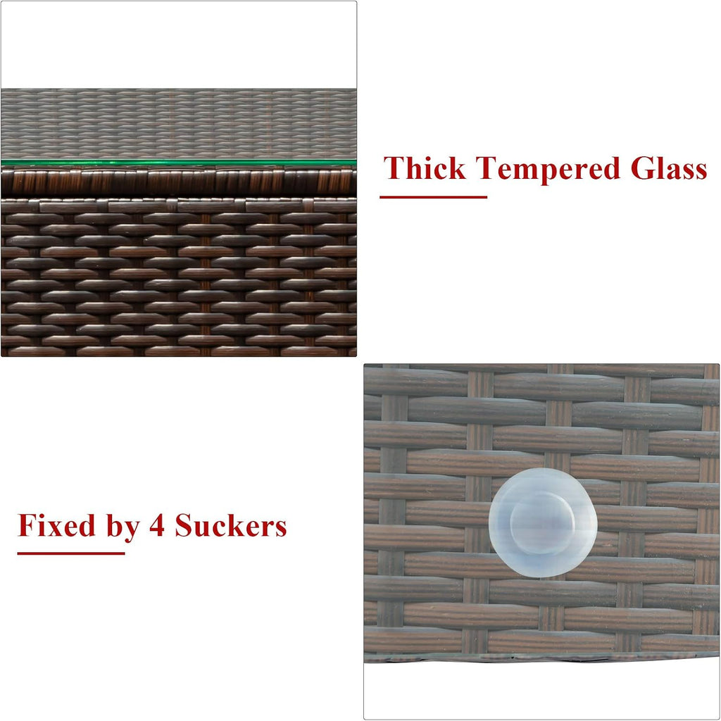 COSTWAY 3-Piece Patio Furniture Set, Outdoor Wicker Rattan Sofa with Cushions and Coffee Table with Tempered Glass, Modern Conversation Chair Set for Poolside Backyard Balcony Lawn (Red)