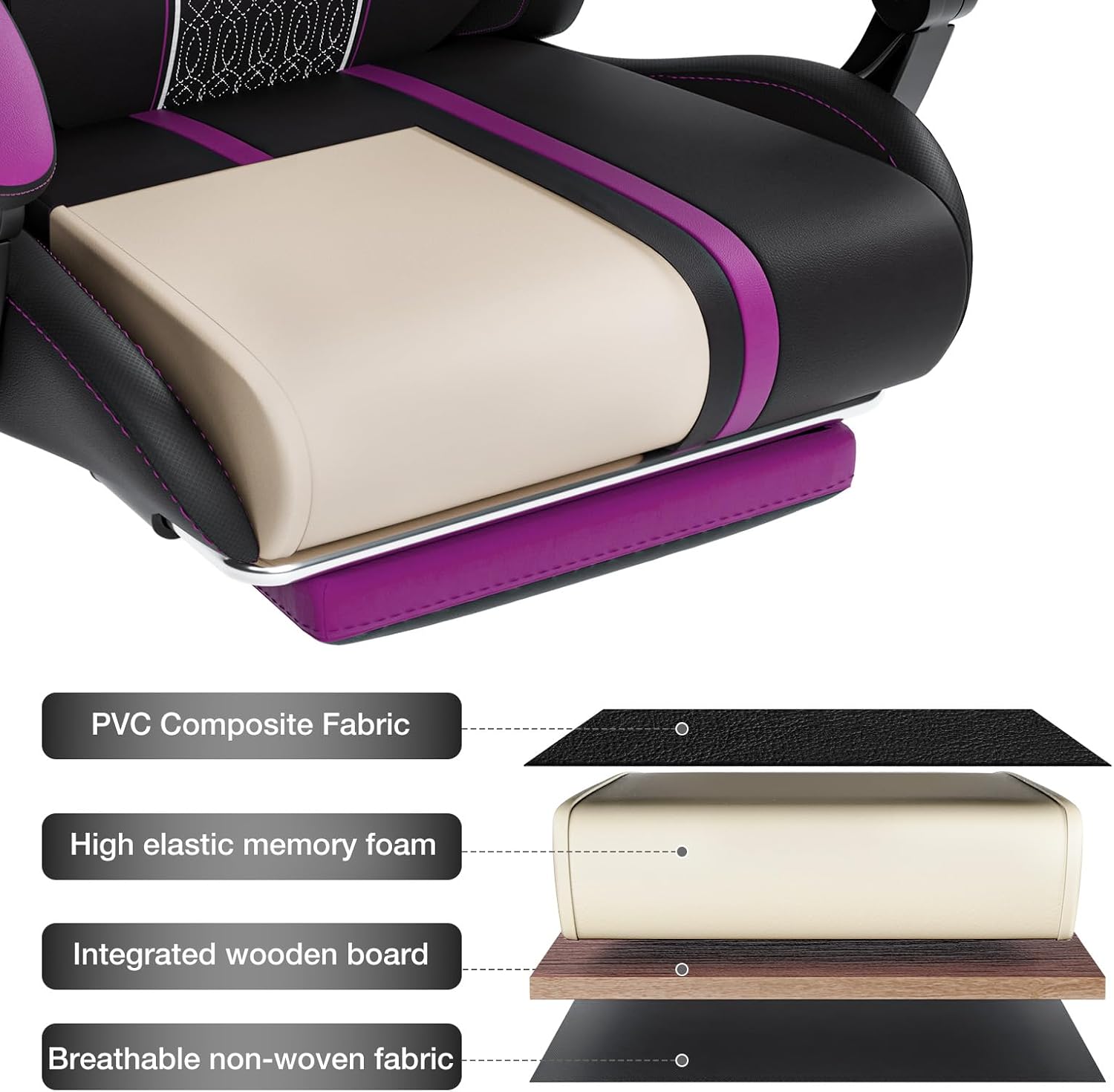 HOFFREE Led Gaming Chair Massage with Speakers Big and Tall Video Game Chair with Footrest for 400lbs Reclining High Back Computer Desk Chair Purple and Black