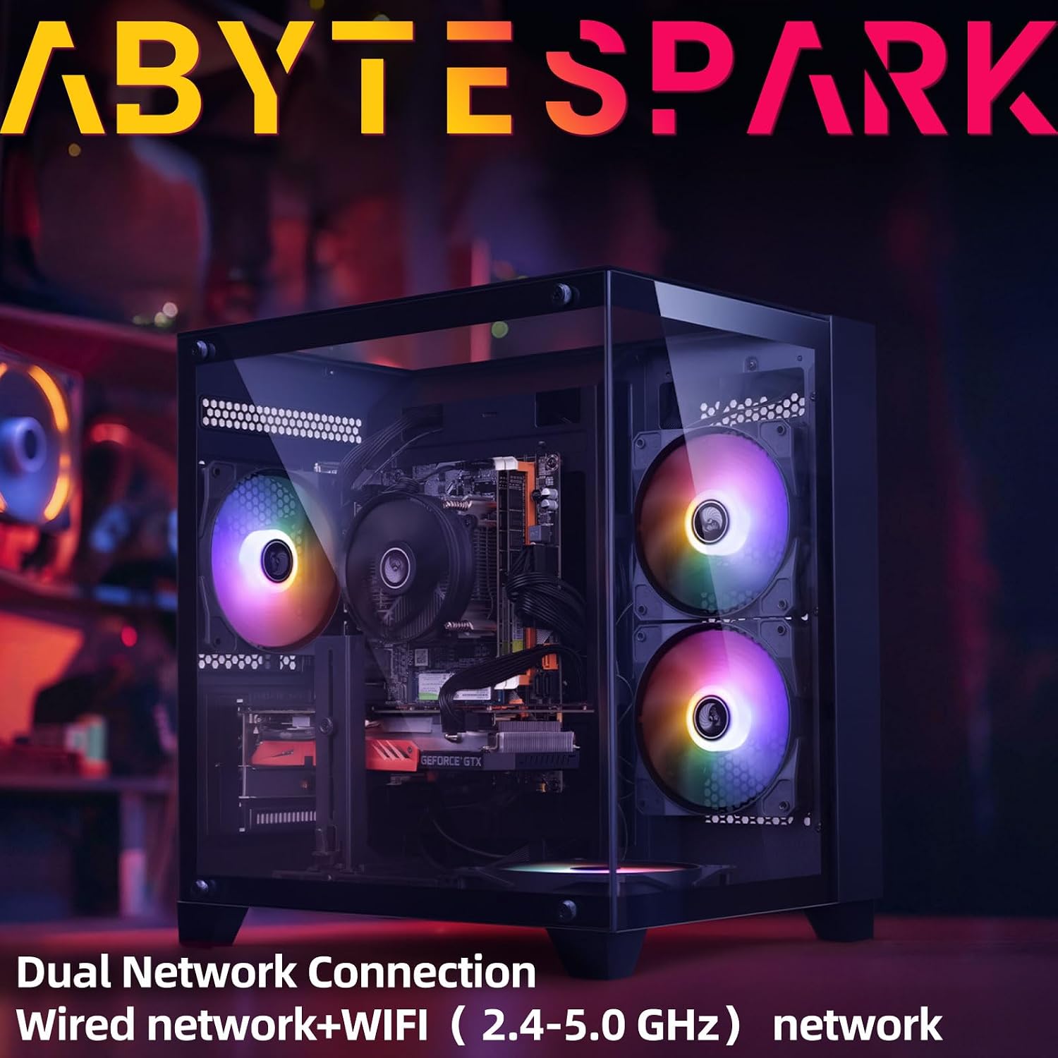 Gaming PC Desktop Computer,Intel Core i7 Desktop,Operating at A Frequency of 3.4-3.9GHz，RTX3050 Graphics Card with 8GB GDDR6 Video Memory,16GB RAM, 512GB SSD,WiFi 5.0,RGB Fan x4,Black
