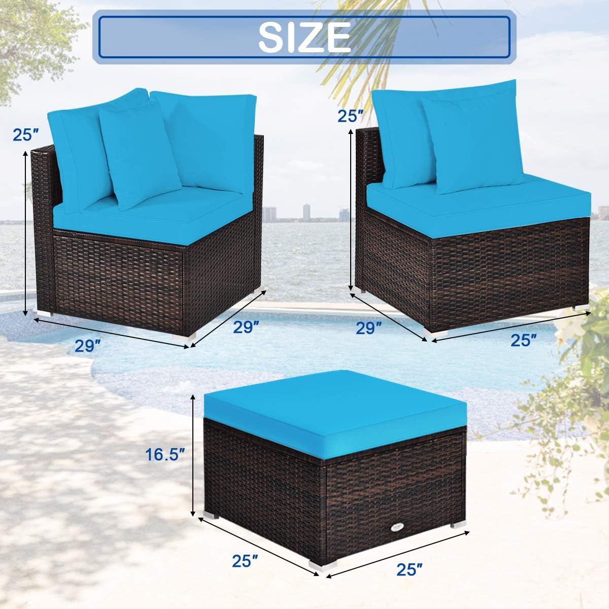 Tangkula 4 Pieces Patio Furniture Set, All Weather Outdoor Sectional Rattan Sofa Set w/Removable Cushions & Pillows, Wicker Conversation Set with Heavy-Duty Steel Frame for Backyard Garden Poolside