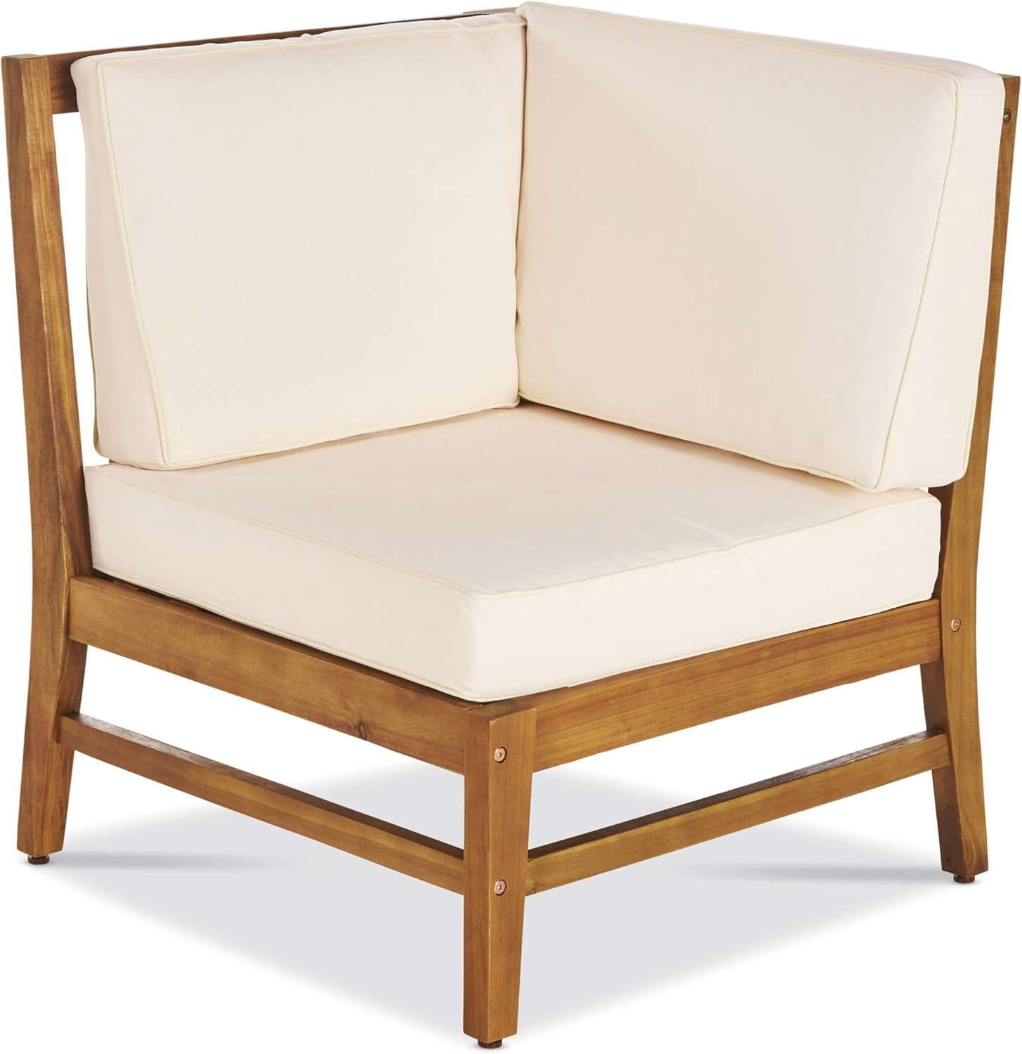 Christopher Knight Home Perla 5 Piece Patio Furniture Set, 5 Seater Acacia Wood Outdoor Corner Sofa Set, Patio Sectional Sofa Couch with Water Resistant Cushions, Teak+Cream