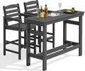 SERWALL Outdoor Bar Set - 2 Adirondack Bar Chairs & Bar Height Table with 1.6' Umbrella Hole, All-Weather HDPE Patio Furniture for Poolside, Backyard, Garden - Grey
