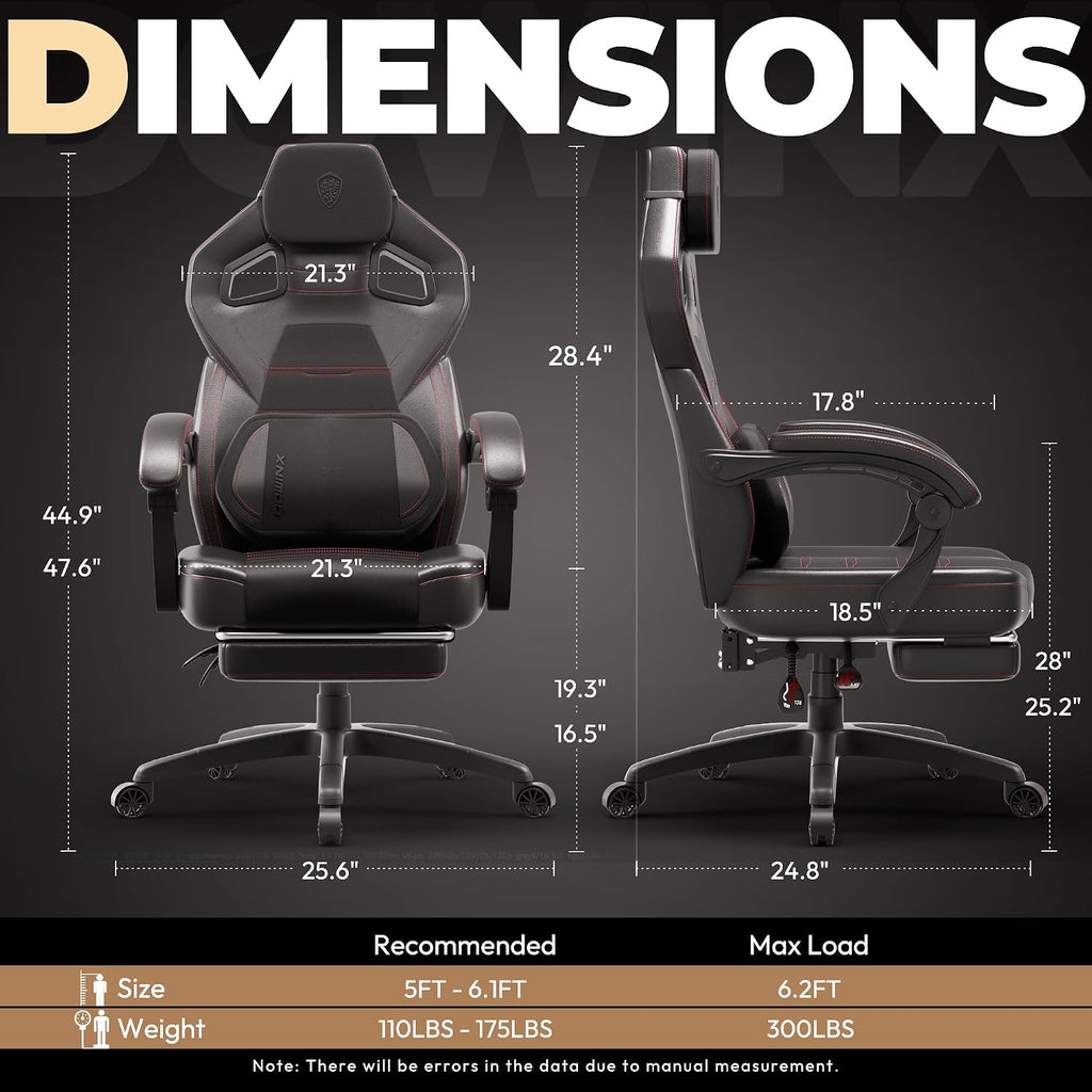 Dowinx PU Leather Gaming Chair with Footrest, Big and Tall Ergonomic Computer Chair with Lumbar Support, Wide Back Gamer Chair for Heavy People, Black