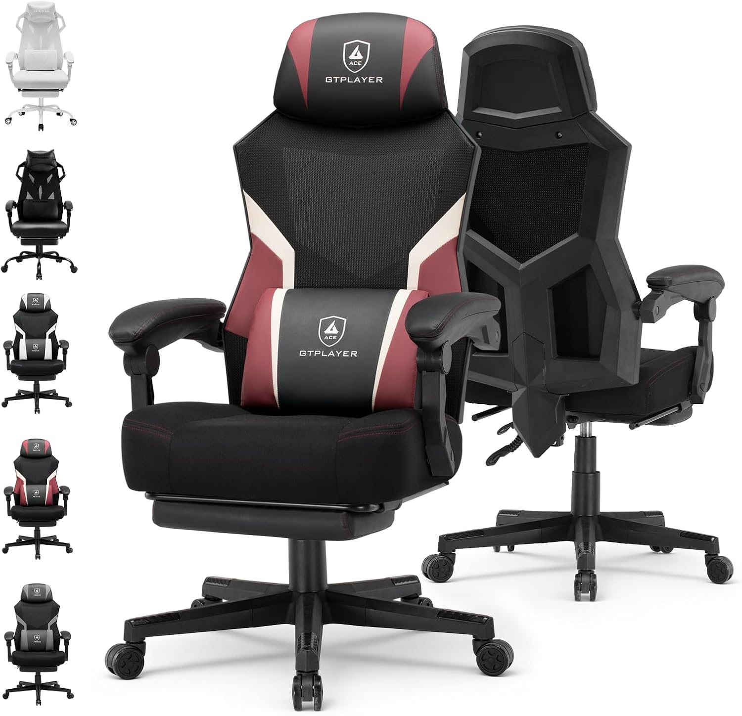 GTPLAYER Computer Chair with Adjustable Footrest, Ergonomic Gaming Chair with Headrest and Lumbar Support, Breathable Mesh Office Chair for Adults, High Back Reclining Desk Chair for Gaming and Office