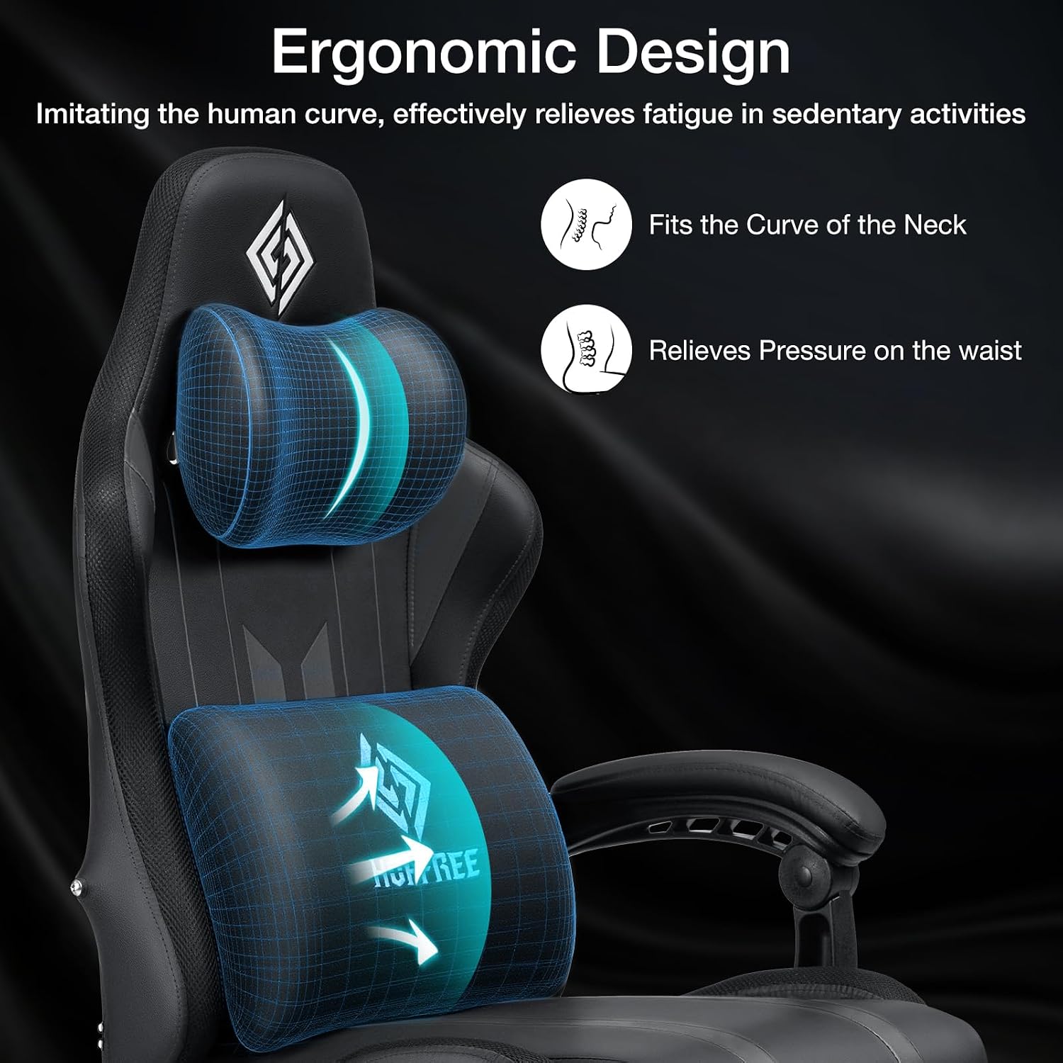 HOFFREE Gaming Chair with Music Rhythm RGB LED Lights and Bluetooth Speakers Ergonomic Massage Computer Gaming Chair with Footrest Video Game Chair High Back with Lumbar Support Grey and Black