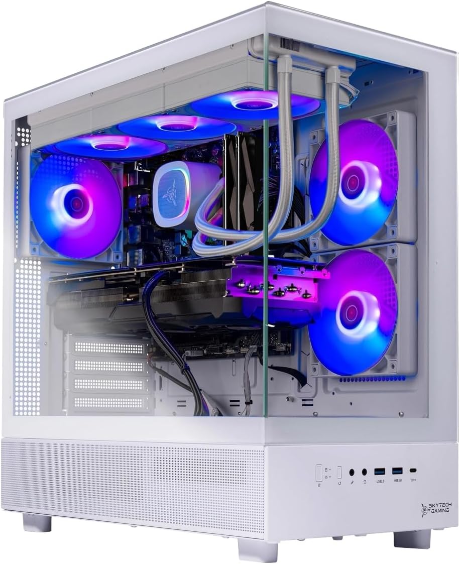 Skytech Gaming Azure 3 Gaming PC, AMD Ryzen 7 7800X3D 4.2GHz, NVIDIA RTX 5060 Ti 16GB VRAM, 1TB Gen4 NVMe SSD, 16GB DDR5 RAM 6000, 650W Gold PSU, 360 ARGB AIO, WI-FI 5, Windows 11, Desktop