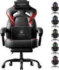 GTPLAYER Big and Tall Gaming Chair for Adults, Ergonomic Office Chair with Footrest, Heavy Duty 350 lbs Capacity, High Back, Premium Leather & Iridescent Trim, ACE-Armor, Black & Red