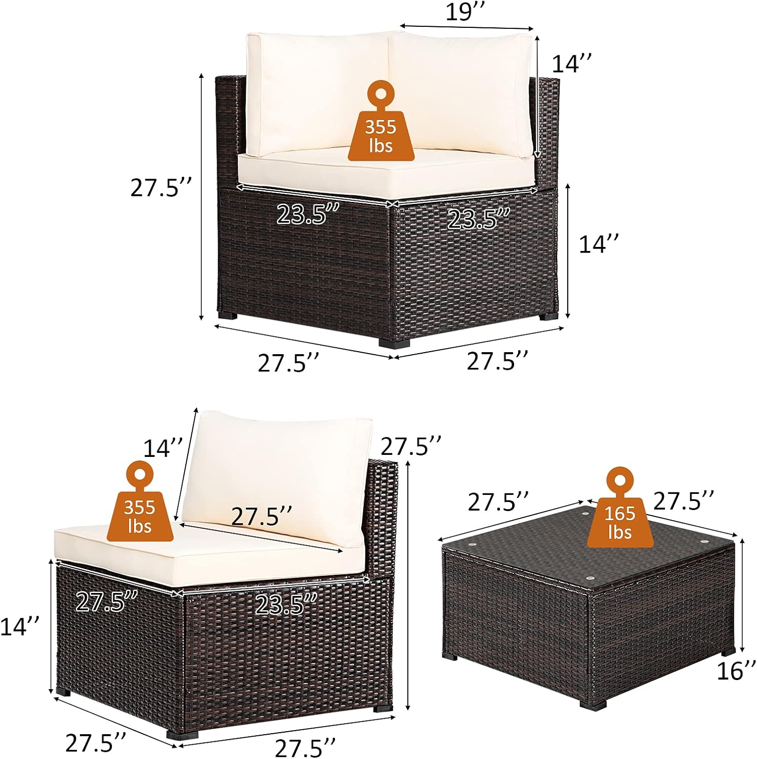Tangkula 6 Pieces Patio Furniture Set, Outdoor Rattan Sofa Set, Wicker Conversation Set w/Tempered Glass Coffee Table & Cushions, Sectional Sofa Set for Backyard, Garden, Balcony, Poolside (Beige)