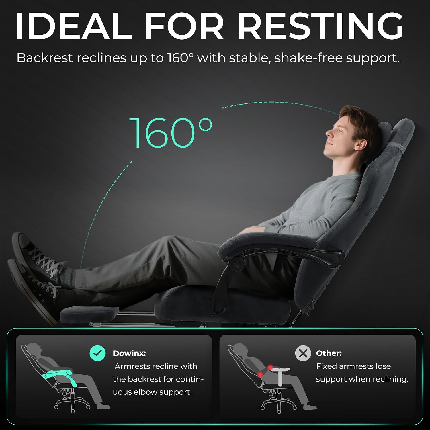 Dowinx Big and Tall Gaming Chair, Suede Fabric Game Chair with Pocket Spring Cushion, High Back Gamer Chair Ergonomic with Footrest for Adults Office, 440LBS, Grey