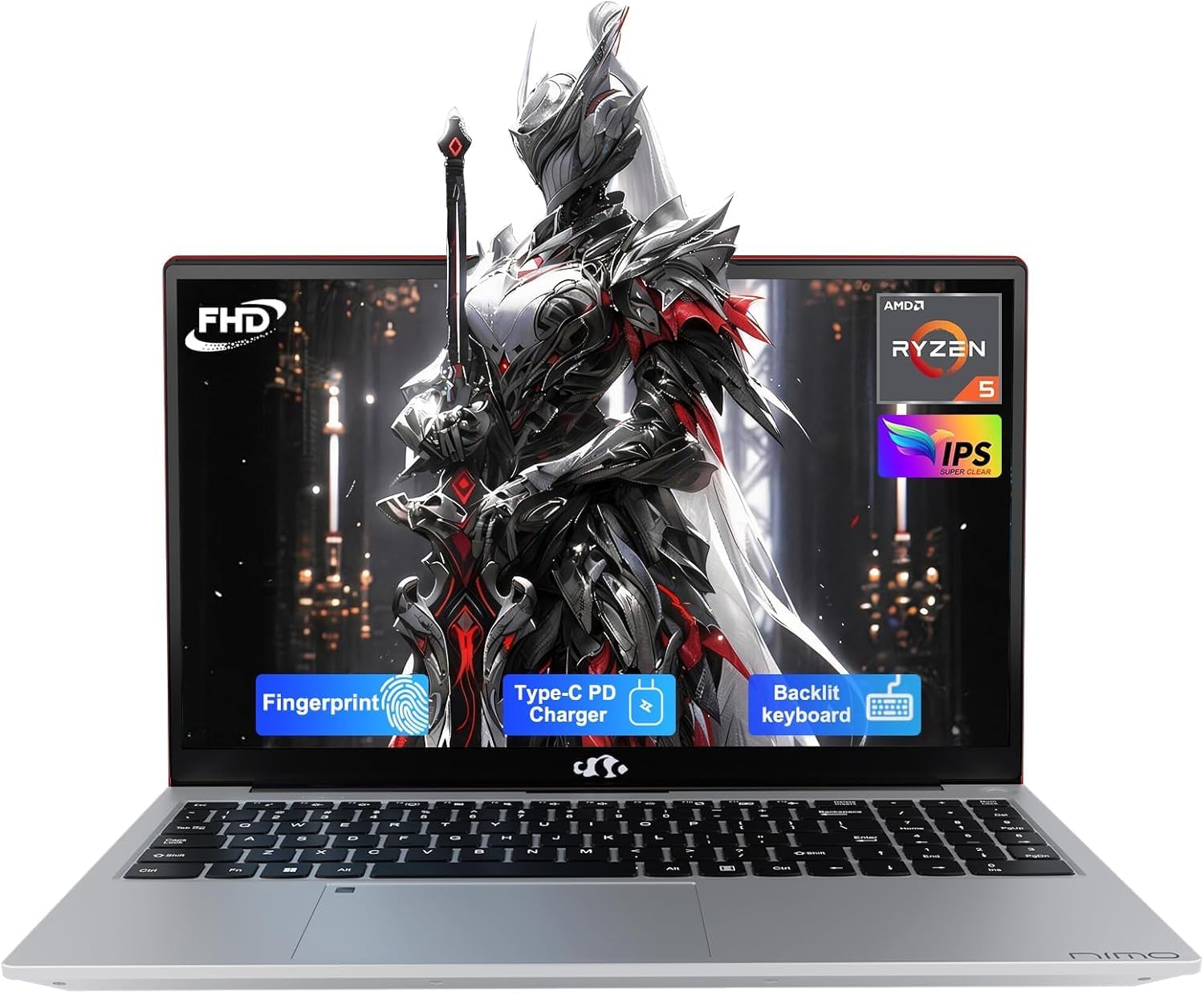 NIMO 15.6'' IPS FHD-Laptop, 8GB RAM 256GB SSD AMD Ryzen 5(Beat i5-1135G7, 4 Cores Up to 3.7GHz) Student Computer with 2 Years Warranty, 65W Type-C, Fingerprint, Backlit Keyboard, 180°Viewing