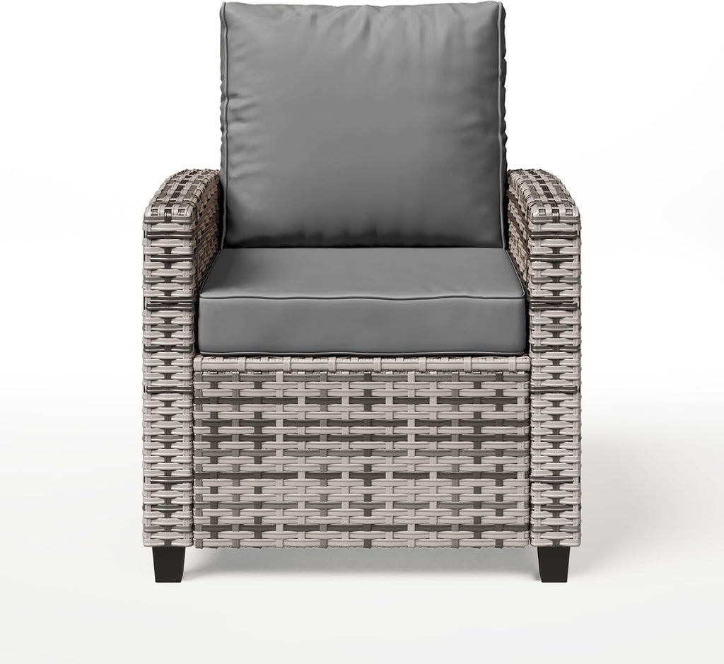 BUPPLEE 2 Pieces Patio Furniture Set, Outdoor Wicker Chairs Set of 2, All Weather High Back Rattan Chairs, Seating Club Chair Porch Chairs Set with Cushions for Balcony Porch Deck, Grey2