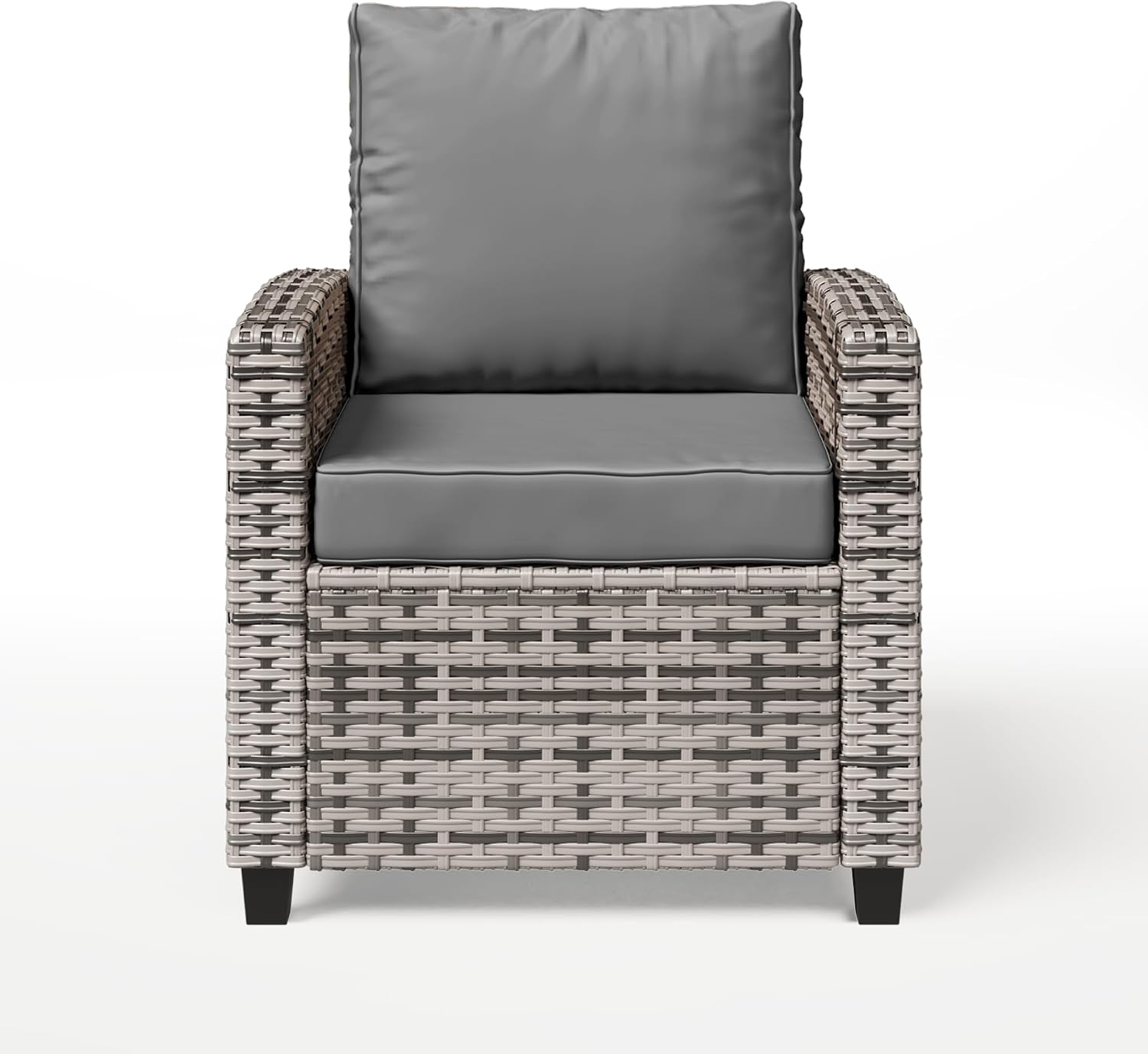 BUPPLEE 2 Pieces Patio Furniture Set, Outdoor Wicker Chairs Set of 2, All Weather High Back Rattan Chairs, Seating Club Chair Porch Chairs Set with Cushions for Balcony Porch Deck, Grey2