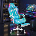 RGB Gaming Chair with LED Lights Massage Ergonomic Computer Gaming Chair High Back Video Game Chair with Footrest and Adjustable Lumbar Support Linkage Armrest Gamer Chairs for Adults Blue and White