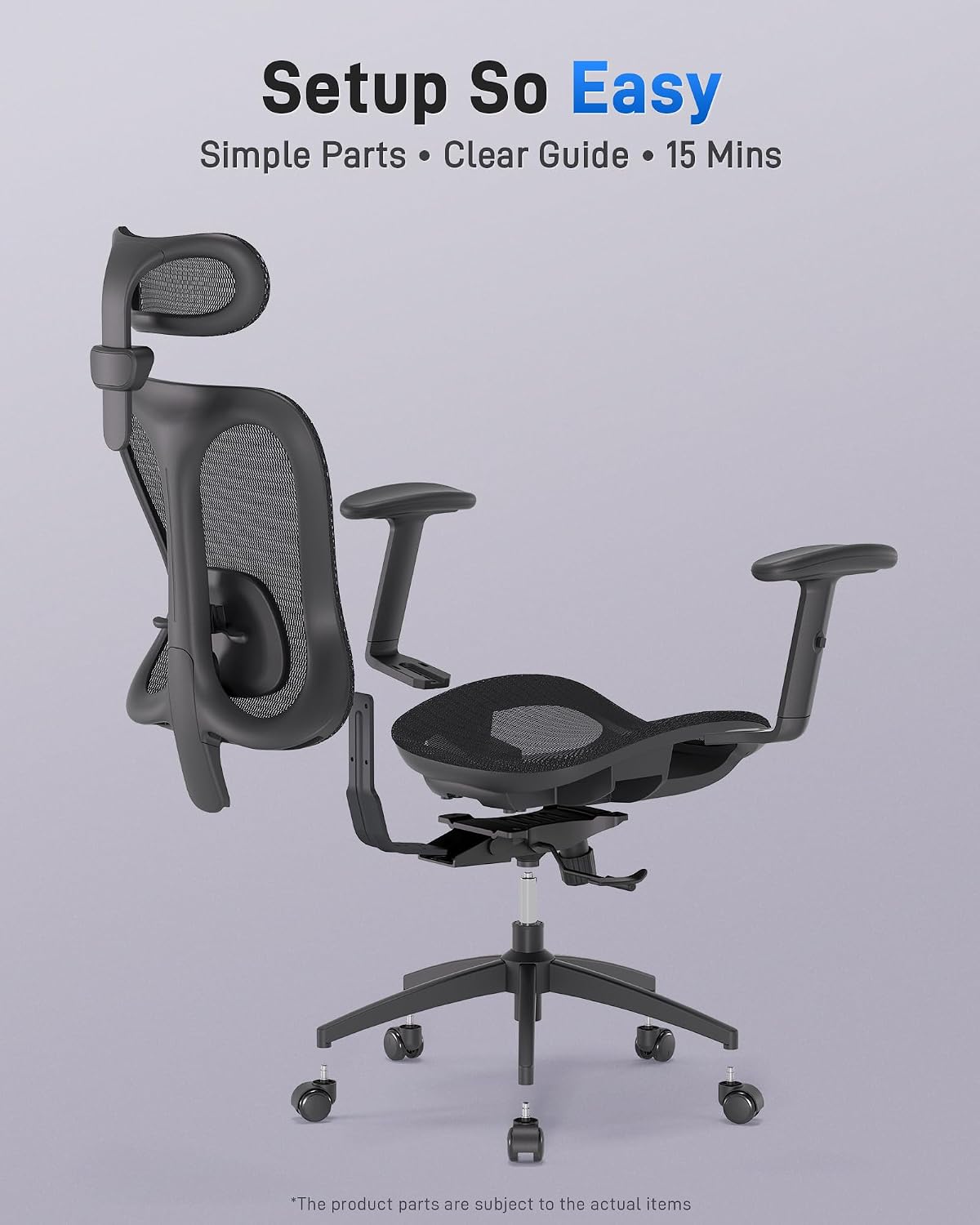 amseatec Ergonomic Office Desk Chair, Comfortable Computer Gaming Chair, Breathable Mesh Back & Seat, Adjustable Armrest & Headrest, Lumbar Support, Butterfly Design for Home Office (Black)