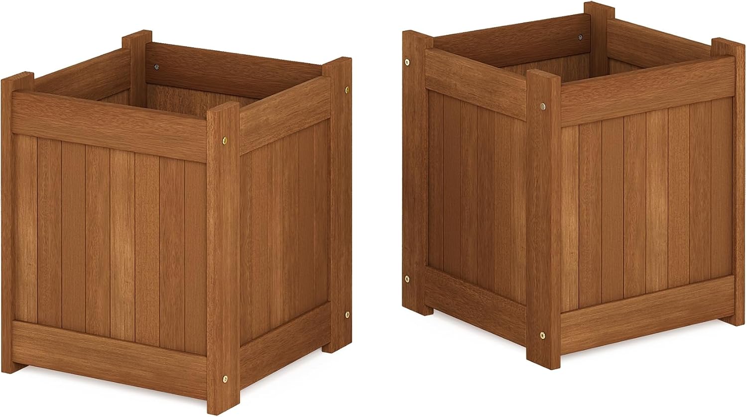 Furinno TIOMAN Planter Box Set of 2, Hardwood Flower Box, Cube Garden Box, in Teak Oil, Outdoor Indoor, Garden, Patio, Balcony, Light Wood