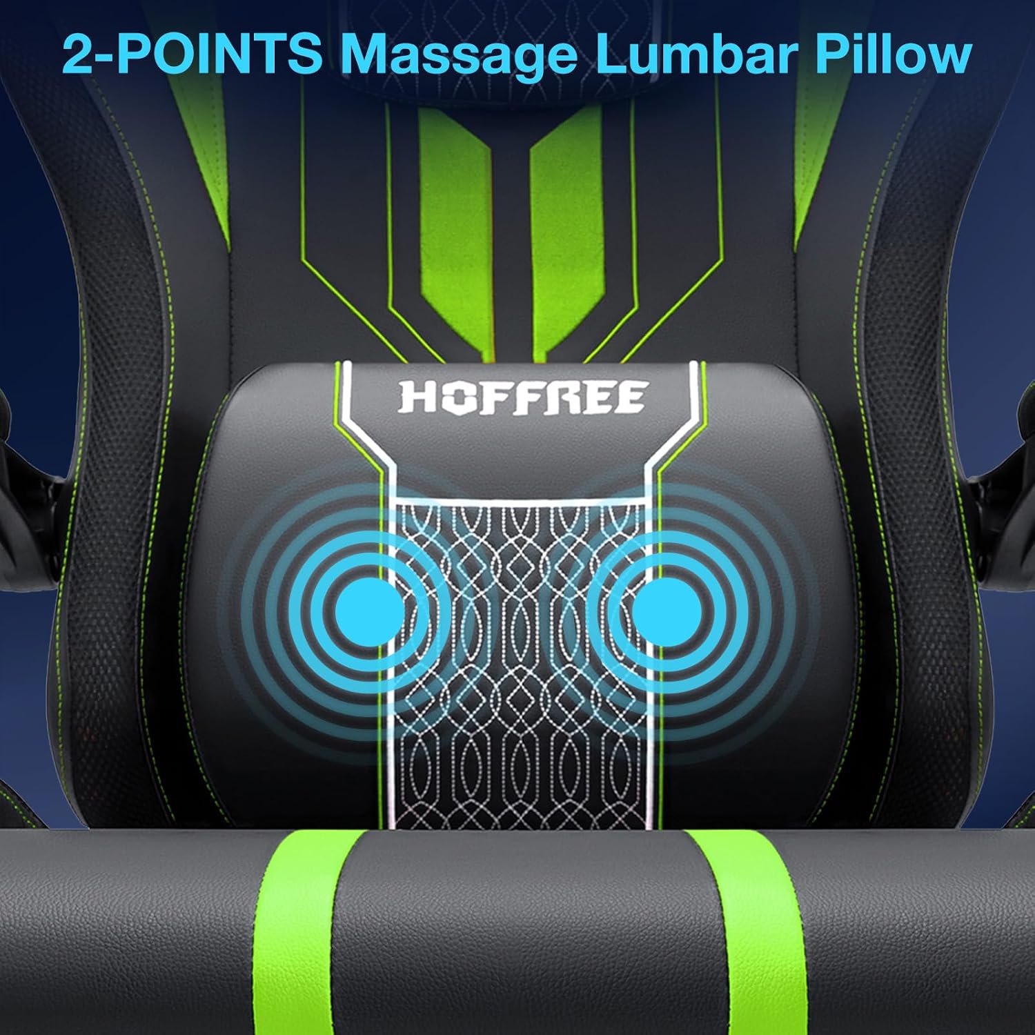 HOFFREE LED Gaming Chair with Bluetooth Speakers Massage Gaming Chair with RGB Lights Big and Tall Gamer Chair for 400lbs Heavy People High Back Computer Desk Chair with Footrest Green and Black