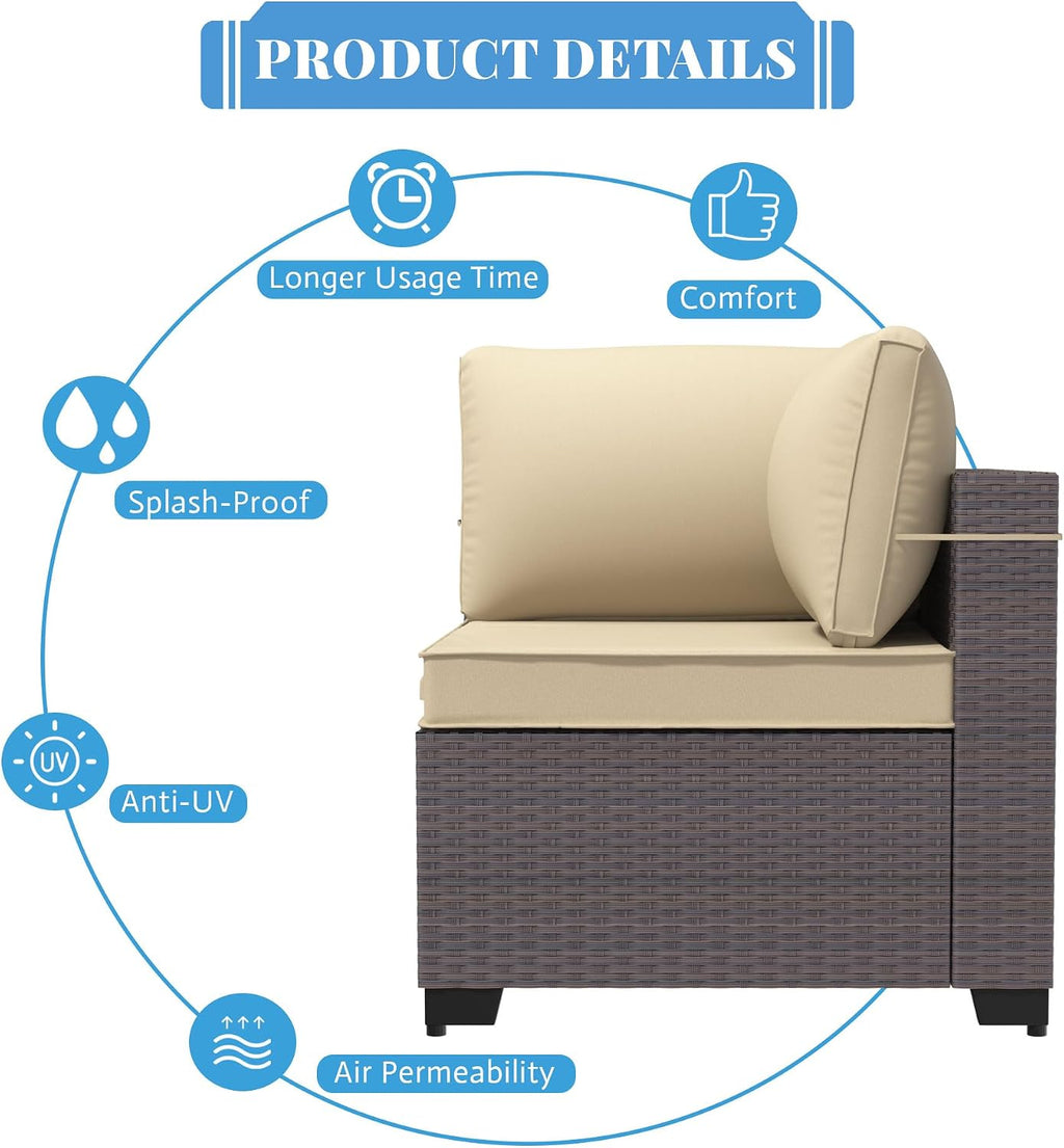 Patio Furniture Set with Aluminum Fire Pit Table 8 Pieces Outdoor Sectional Sofa Set,PE Rattan Wicker Patio Conversation Set w/43in 55000 BTU Propane Fire Pit Table,Sand