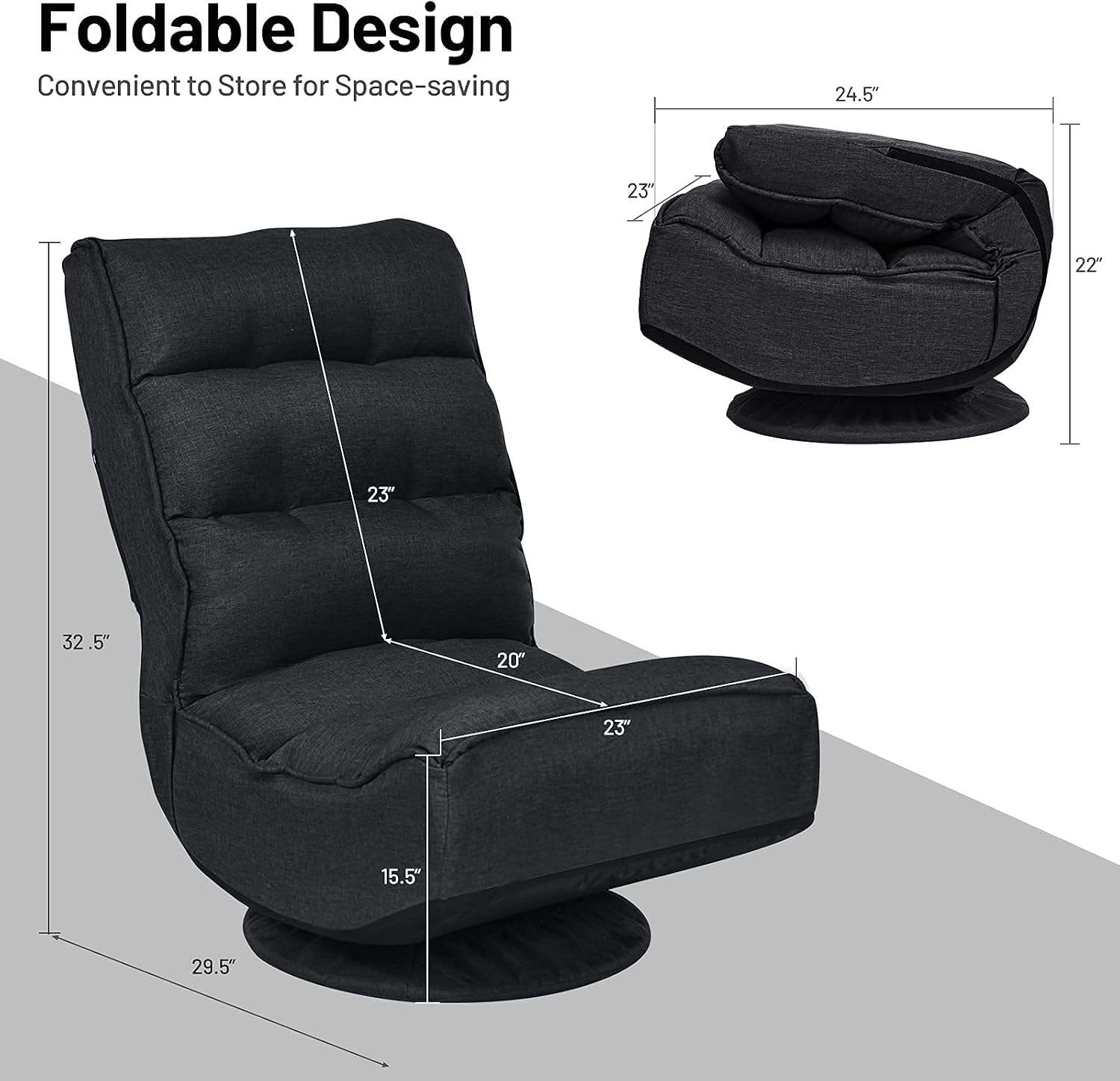 Giantex 360 Degree Swivel Gaming Chair, 6 Position Adjustable Folding Floor Chair, 300lb Spring Support, Comfortable Padded Backrest, Lazy Sofa Chair Game Rocker for Teens Adults (Black)