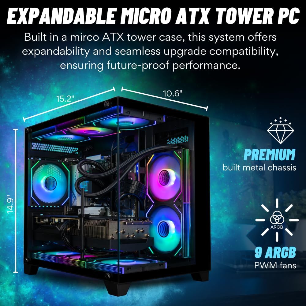 Panorama RTX 5070, 24-Core Ultra 9 285K, 32GB DDR5 RAM, 1TB NVMe Gen4 SSD, Liquid Cooled Gaming Desktop PC w/Windows 11 Pro, 3-Year Warranty, RGB Keyboard+Mouse, Internal Wi-Fi 6E, 3X DP & HDMI