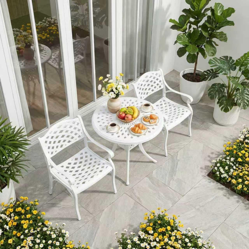 30.31' Outdoor Table and Chairs, Patio Table Set with 2.36' Umbrella Hole, Anti-Resistant Outdoor Dinning Set, Cast Aluminum Patio Furniture Set for Garden, Porch, Deck