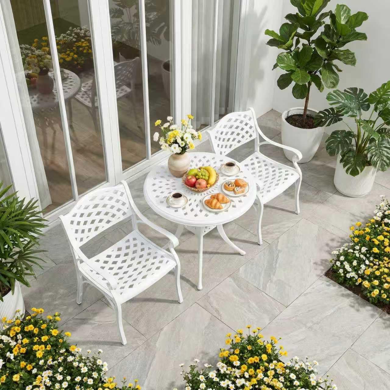 30.31' Outdoor Table and Chairs, Patio Table Set with 2.36' Umbrella Hole, Anti-Resistant Outdoor Dinning Set, Cast Aluminum Patio Furniture Set for Garden, Porch, Deck