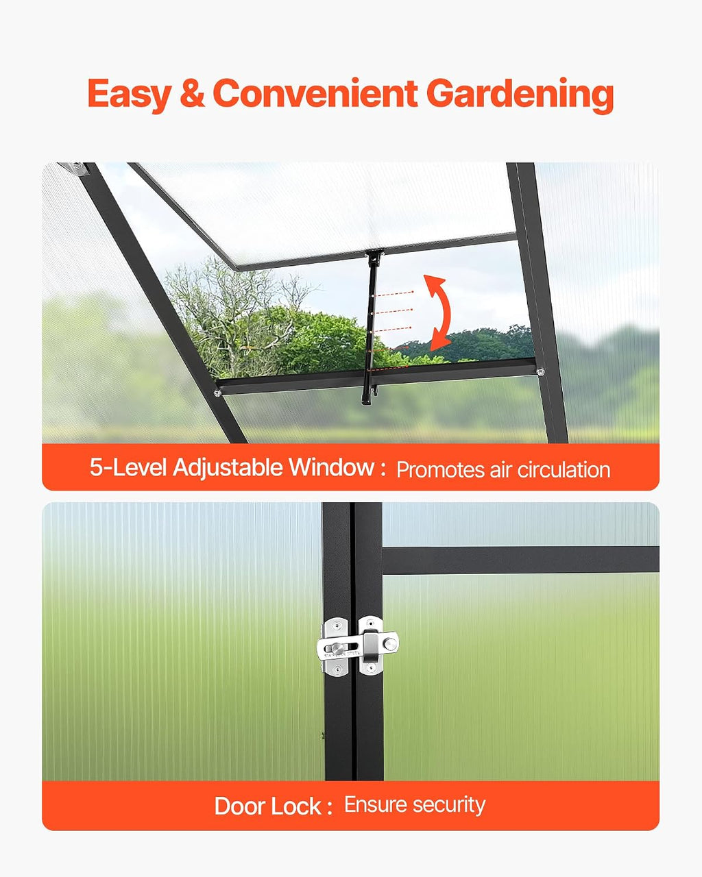 VEVOR 6 x 4 FT Polycarbonate Greenhouse, Heavy Duty Outdoor Green House with Adjustable Vent & Push-Pull Lockable Door, Quick Setup, Aluminum Frame Walk-in Greenhouse Sunroom for Outside Garden Lawn