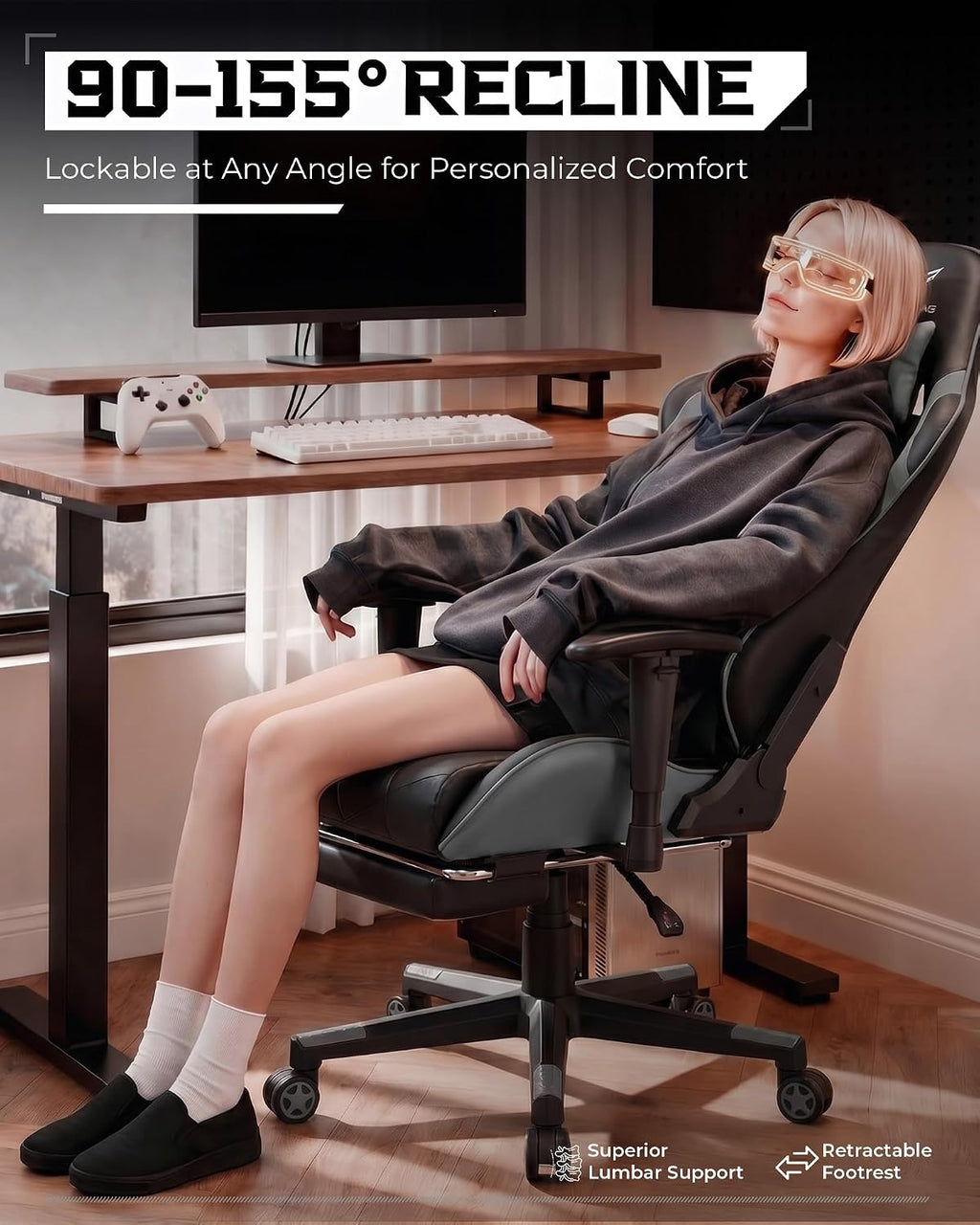 GTPLAYER Gaming Chair, Big and Tall Video Game Chair with High Back PU Leather, Home Office Ergonomic Computer Chair with Footrest, Adjustable Height, 360° Swivel Wheels for Adults and Teens